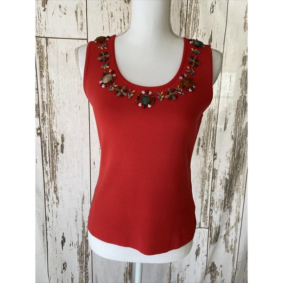 Joseph A. Orange Tank Top W/ Stone Embellished Neckline Sz Large - Picture 1 of 3